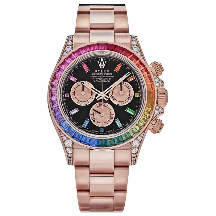 Rolex Daytona 116595RBOW Rainbow Rose Gold Black Dial Sapphire Bezel Unisex Watch